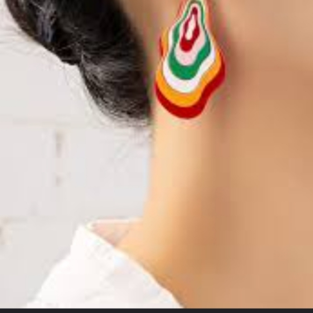 Trippie psychedelic multi color acetate Plastic surrealistic earrings - Picture 5 of 10
